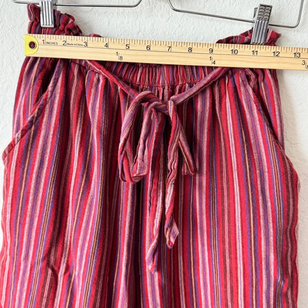 American Eagle Red Striped Wide Leg Culottes Cotton Linen Paperbag Waist Pants M